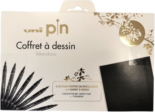 Uni-ball Uni Pin Fineliner 8 Set Zwart Tekenboek