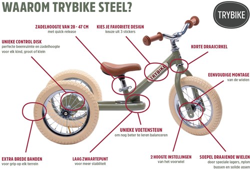Trybike loopfiets 2 in 1 Steel - vintage groen