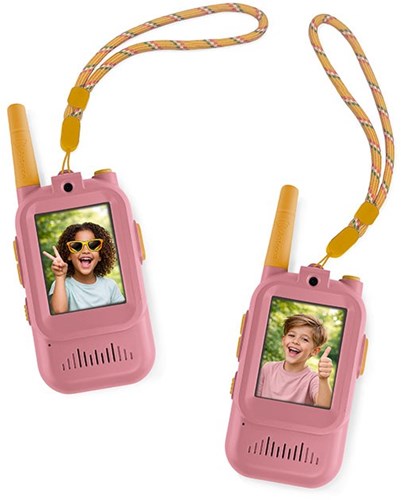 Zazu walkie talkie vídeo rosa para niños con cámara y filtros